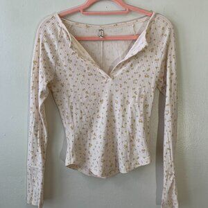Intimately Free People Cotton Long Sleeve Top Floral Coquette